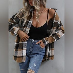 Brown Plaid Button Up Flannel - size M